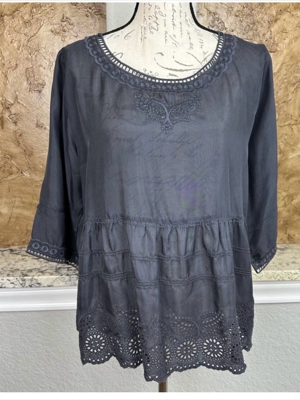 Johnny Was Slate Gray Embroidered Tunic